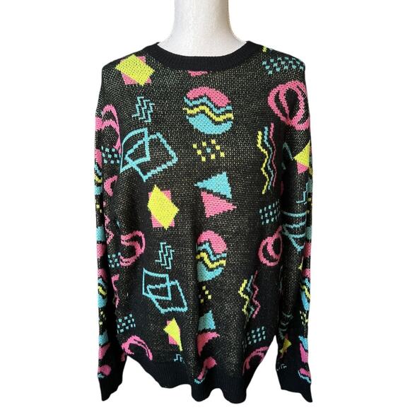Super massive 80s retro multicolor geometric sweater - Picture 2 of 6